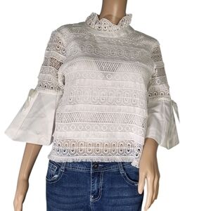 Alpha & Omega Lace Coquette Bell Sleeve Top